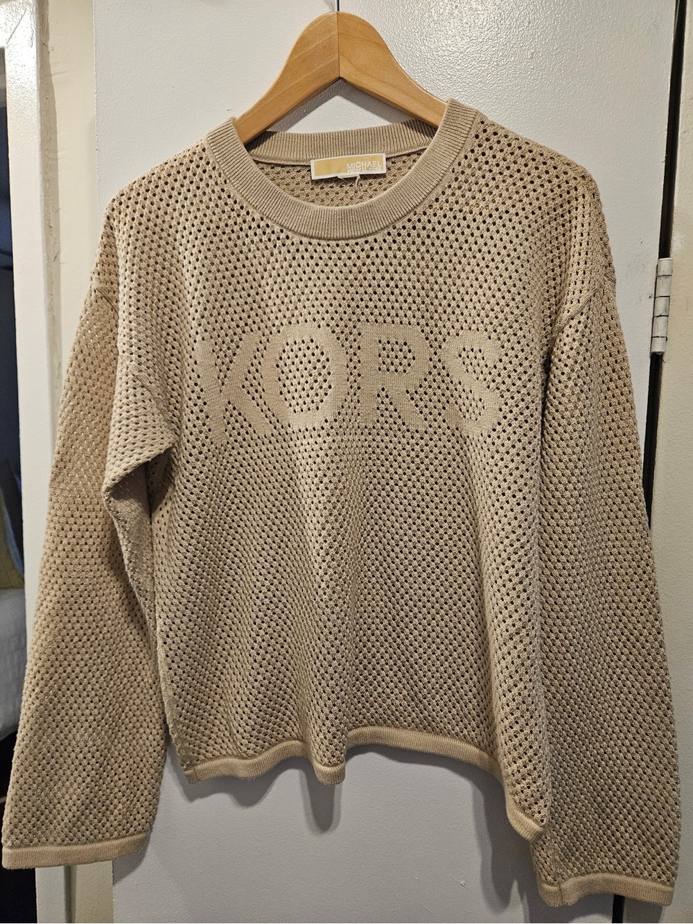 Michael Kors Beige Open-Knit Crewneck Sweater